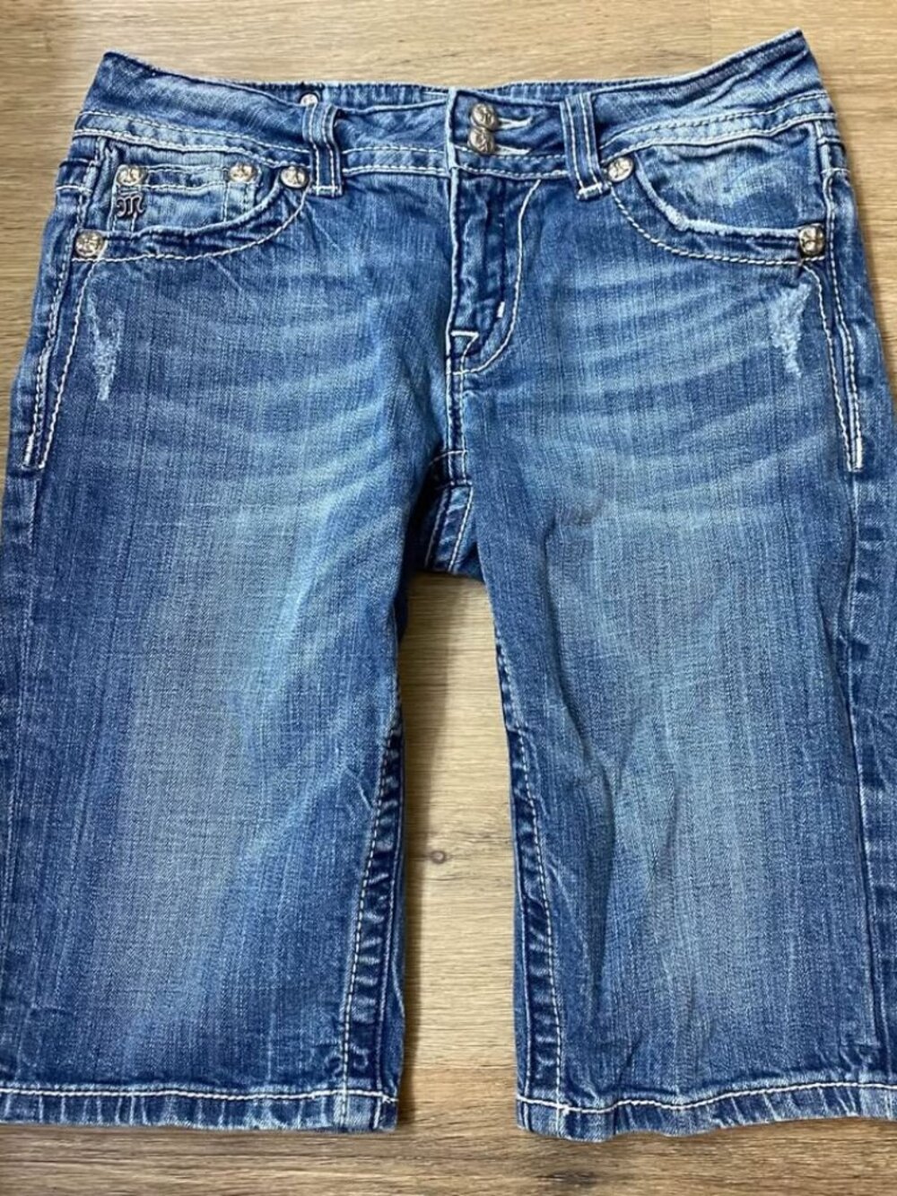 Miss Me Angel Wing Embellished Denim Bermuda Shorts - Size 29